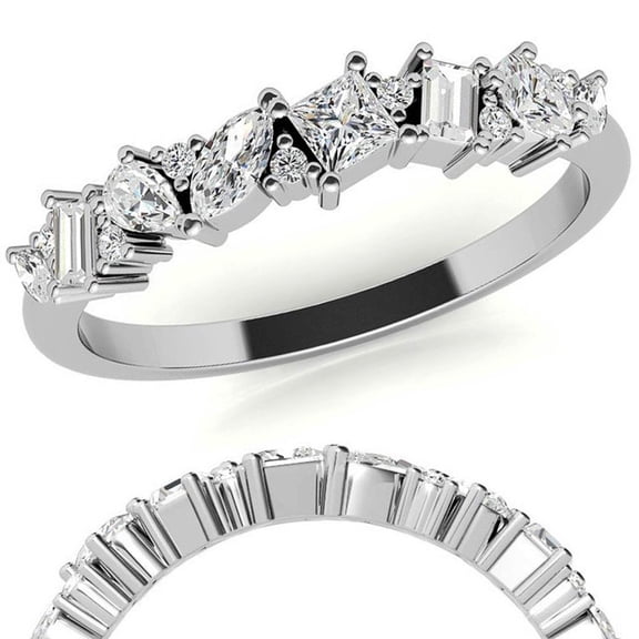Auory Multi Cut Moissanite Half Eternity Ring for Women