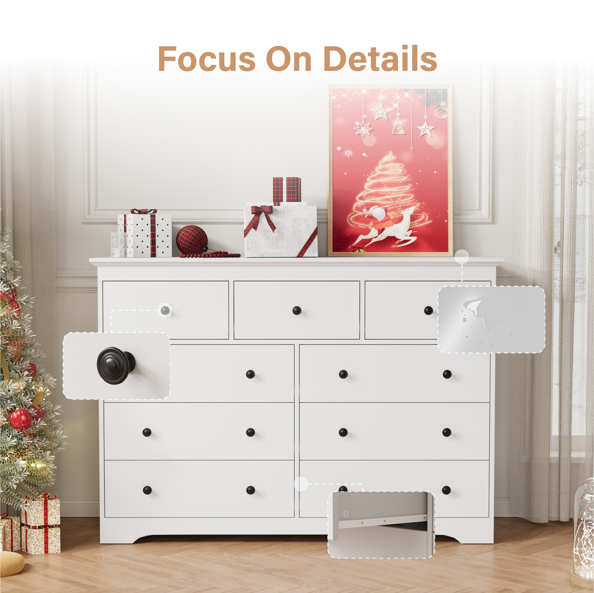 YouTrend 55.1" Wide Dresser for Bedroom, 9 Drawer Dresser with Large Drawers, Dresser for TVs Up to 65",White