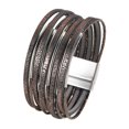 thumbnail image 1 of Pulsera rígida para mujer de cuero sintético PU, duradera, versátil, fácil de usar, multicapa. Café, 1 of 9
