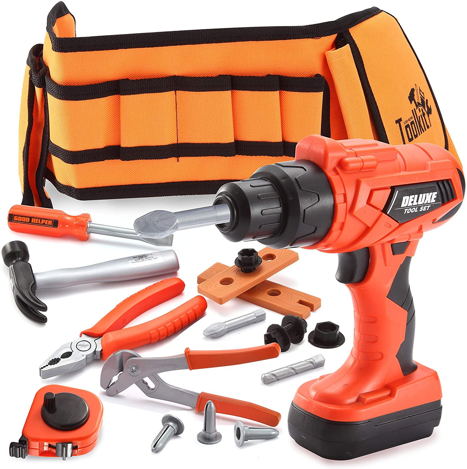 KIDS TOOL SET WITH BELT CONSTRUCTION TOYS WITH ELECTRIC DRILL HAMMER SCREWDRIVER 