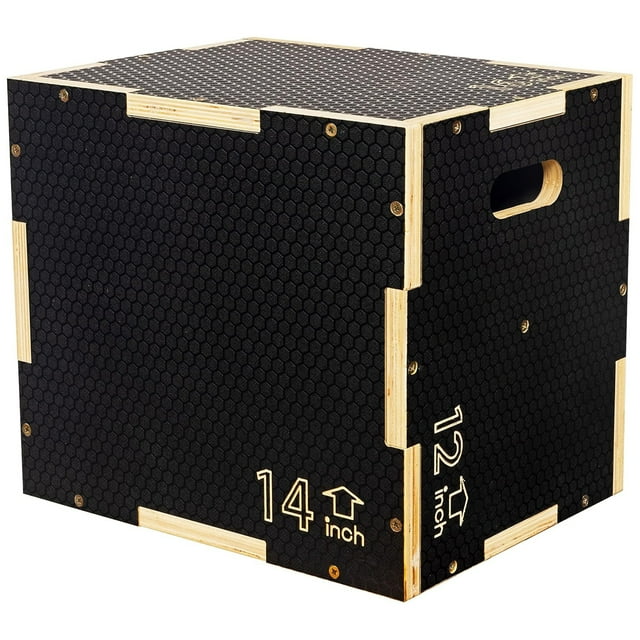 Fitvids 16" x 14" x 12" Wooden Plyometric Box Non-Slip Jump Platform, Black