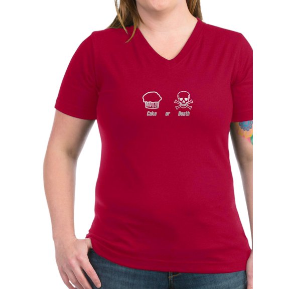 CafePress - Cake Or Death T Shirt - Women's V-Neck Dark T-Shirt