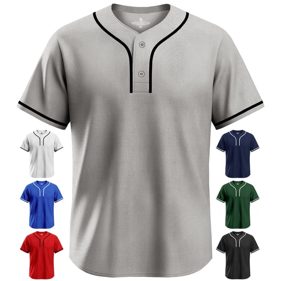Exxact Sports Blank Baseball Jersey Men, 2-Button Plain Baseball Jersey, Sports Uniforms Women Softball Jersey Men - (Grey, AS)