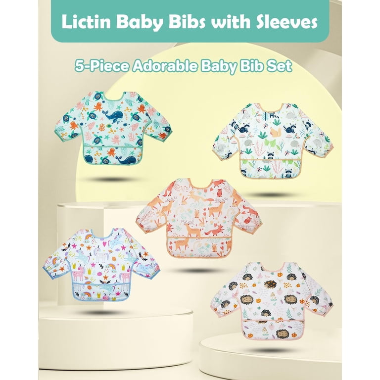 Lictin Baby Long Sleeve Bibs, 5-Pack Waterproof photo 7