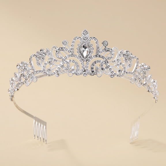Xiao Hua Silver Diamond Crown Princess Elegant Crown with Comb Women's Headpiece Bridal Wedding Ball Birthday Party Headpiece, 1 piece