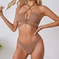 thumbnail image 5 of Elainilye Fashion Swimsuits for Women Two Piece Bathing Suit Solid Color Sexy Split Swimsuit Set Bikini Set,Brown, 5 of 9