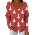 thumbnail image 2 of Tops for Women Christmas Printed Long Sleeved V-neck Loose Casual Coarse Woven Pit Stripe Hoodie Top Womens Blouse Plus Size Red XL, 2 of 6