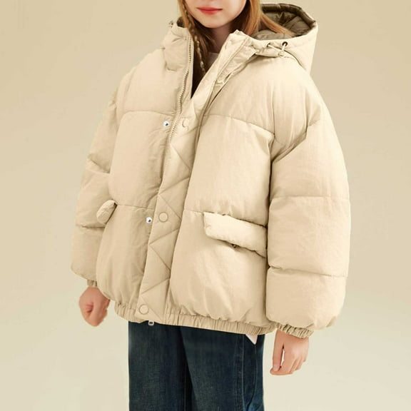 UQJfacai Girls Winter Coat Kids Oversized Zip Up Long Sleeve Quilted Jacket Warm Hooded Padded Casual Outerwear with Pockets 3-13 Years