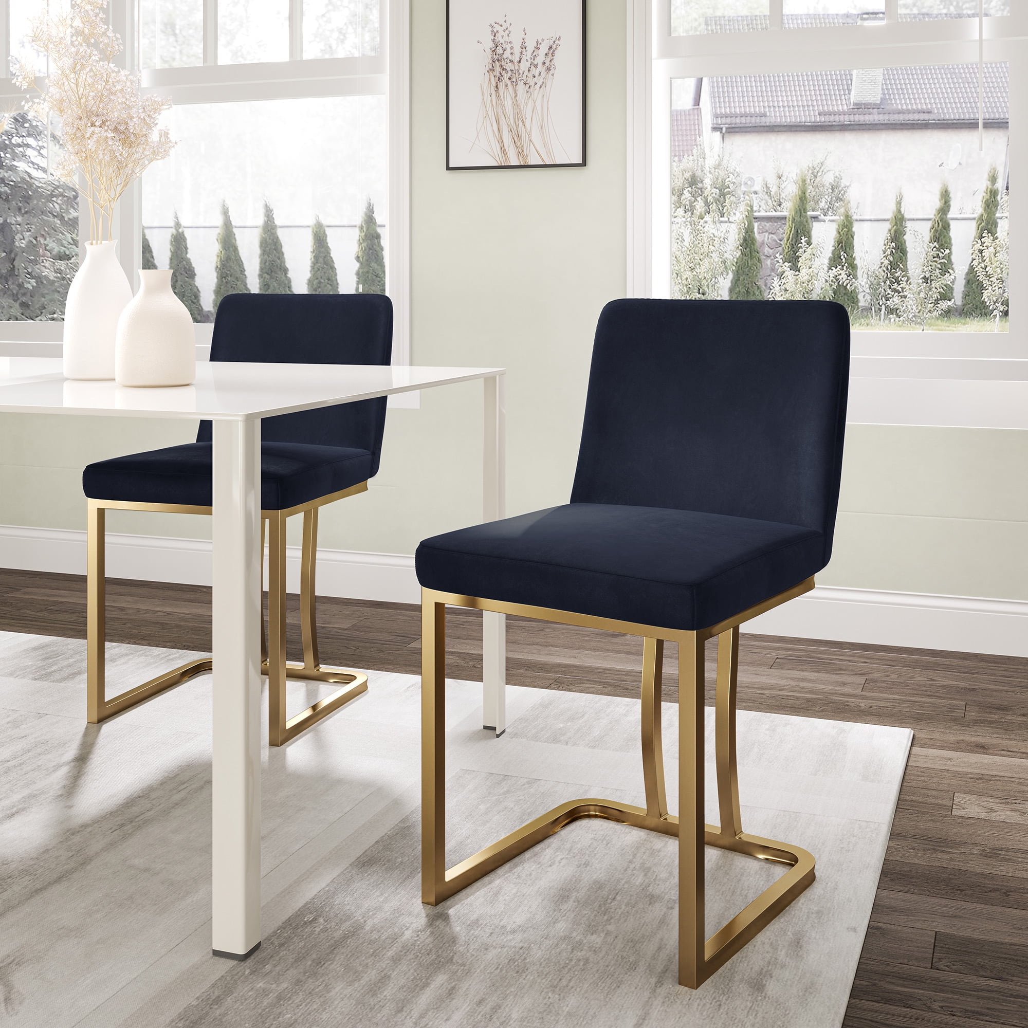 BELLEZE 19 Inch Upholstered Dining Chairs Set of 2, Velvet Kitchen