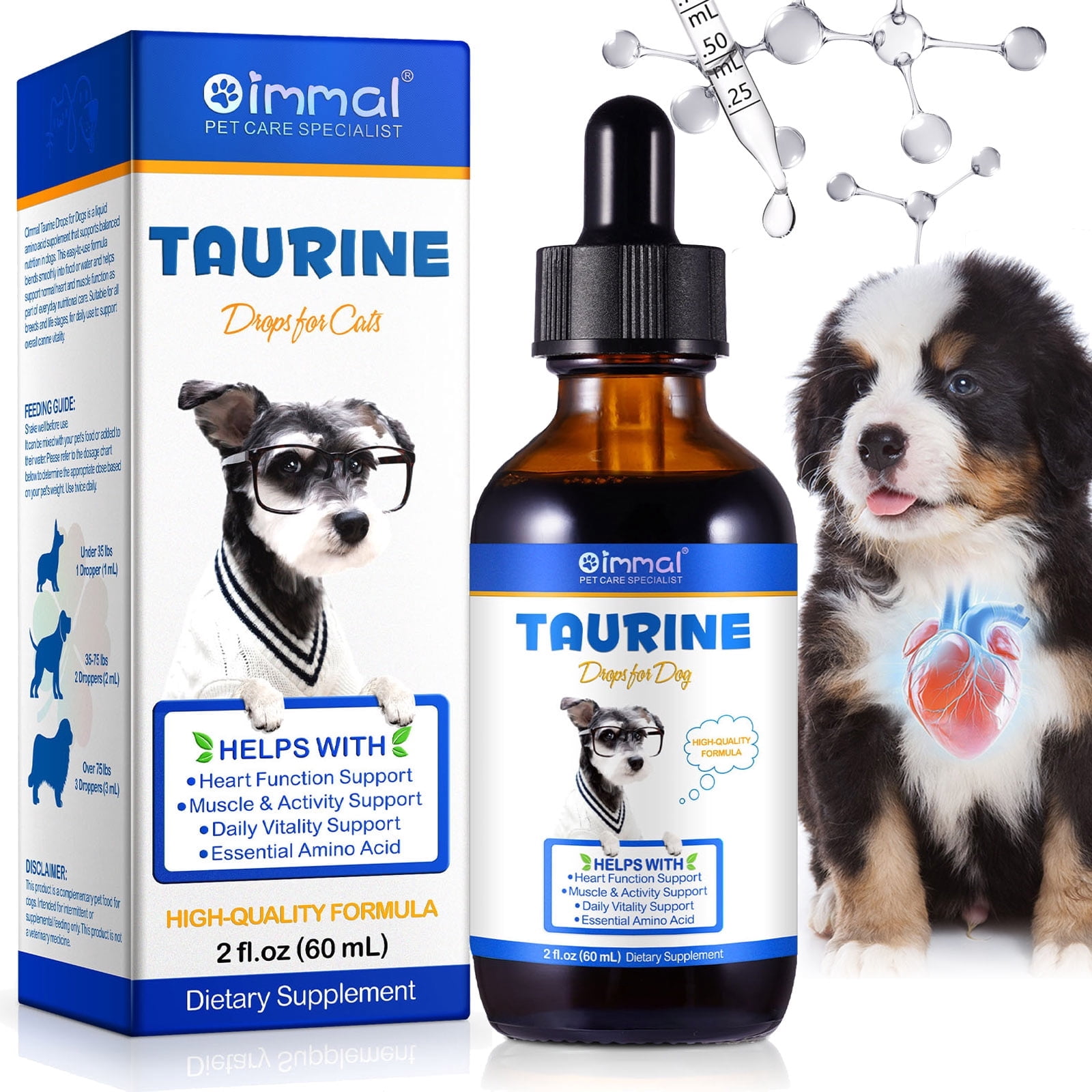 Oimmal Taurine Drops for Dogs, 2 fl oz (60 ml), Liquid Amino Acid Supplement, Helps Support Heart & Muscle Function, Daily Vitality for All Breeds, Natural Flavor