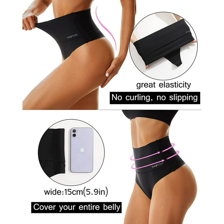 FINETOO 2 Pack High Waisted Thongs for Women Tummy Control