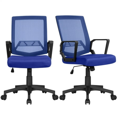 Easyfashion Mid-Back Mesh Office Chair Ergonomic Computer Chair, Set of 2, Blue