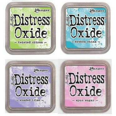 Tim Holtz Ranger Distress Oxide Ink Bundle - Four 3" x 3" Pads (L - Lights: Twisted Citron, Broken China, Shaded Lilac, and Spun Sugar)
