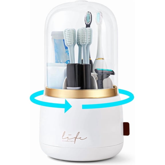 Toothbrush Holders for Bathrooms,Rotating 5-Slot with Cover and Draining Water,Kids Electric Toothbrush Holder and Toothpaste Stand Storage for Bathroom Accessories Counter Organizer Vanity