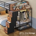 thumbnail image 3 of Afuhokles Low Bunk Bed Twin Over Twin with Bookshelf, 4 Storage Drawers, Charging Station and RGB Lights, Clothing Rack and Shelves, Brown, 3 of 9