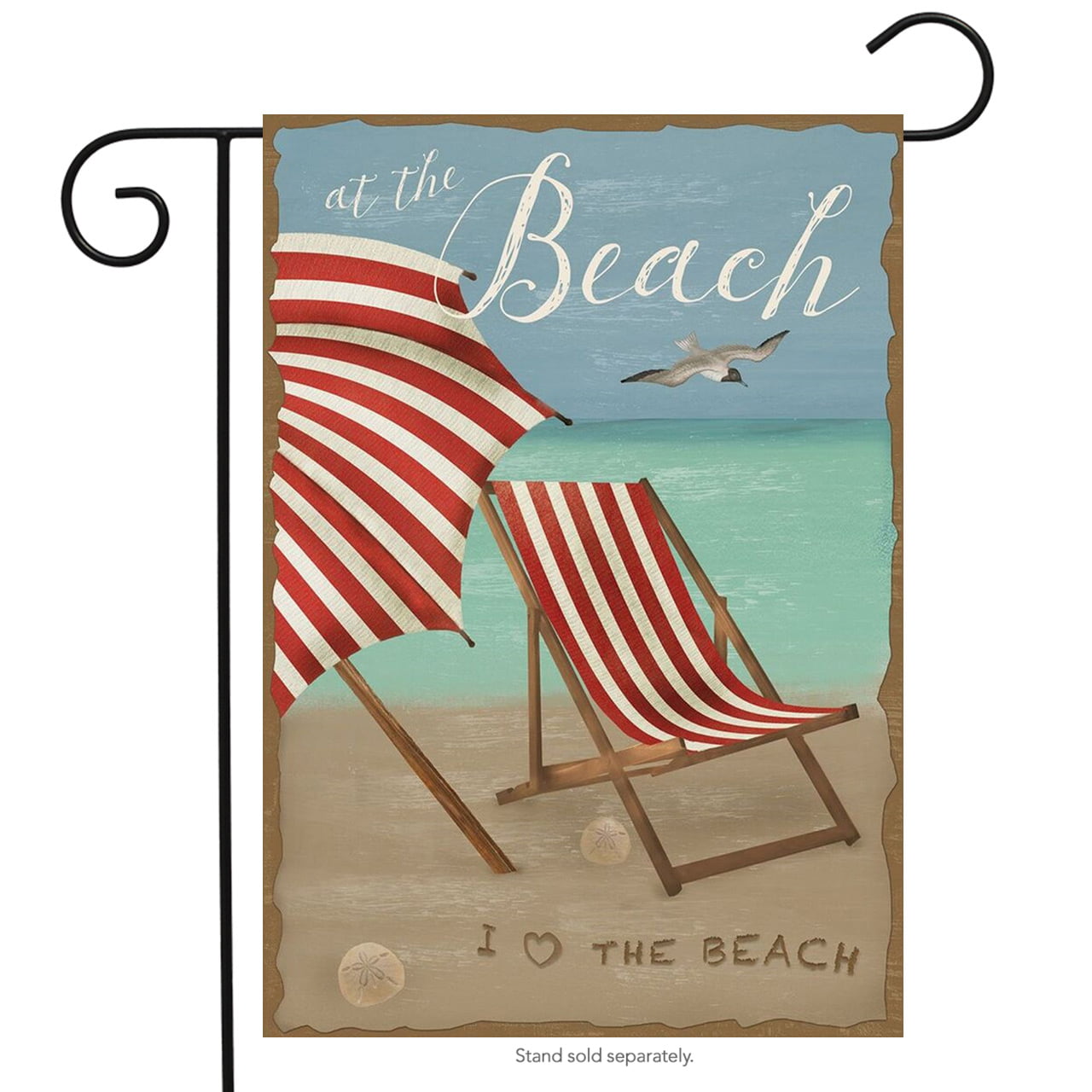 A Day at the Beach Summer Garden Flag Beach Chairs Umbrella 12.5" x 18"