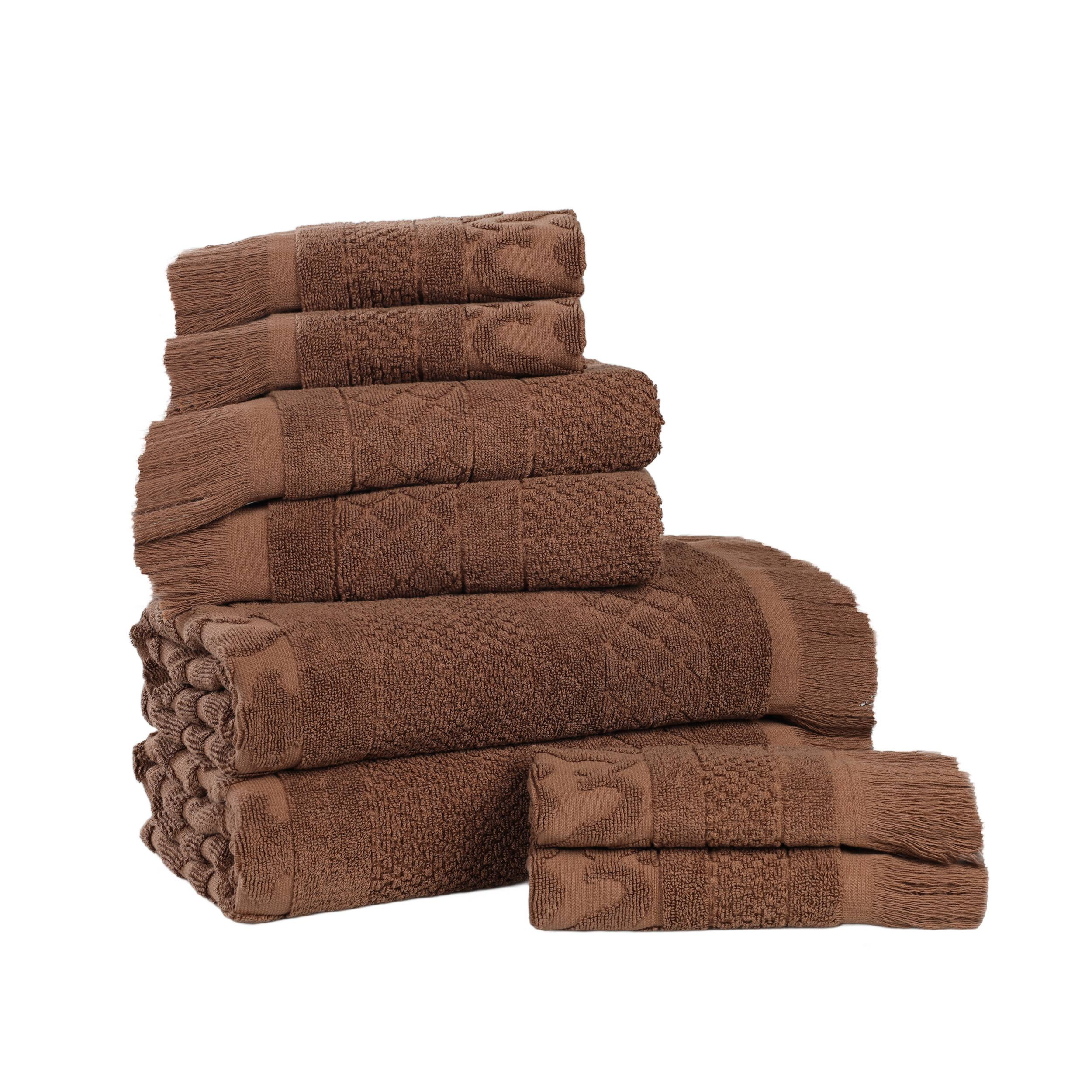Superior Rolla Cotton Geometric Soft 8 Piece Towel Set, Chocolate