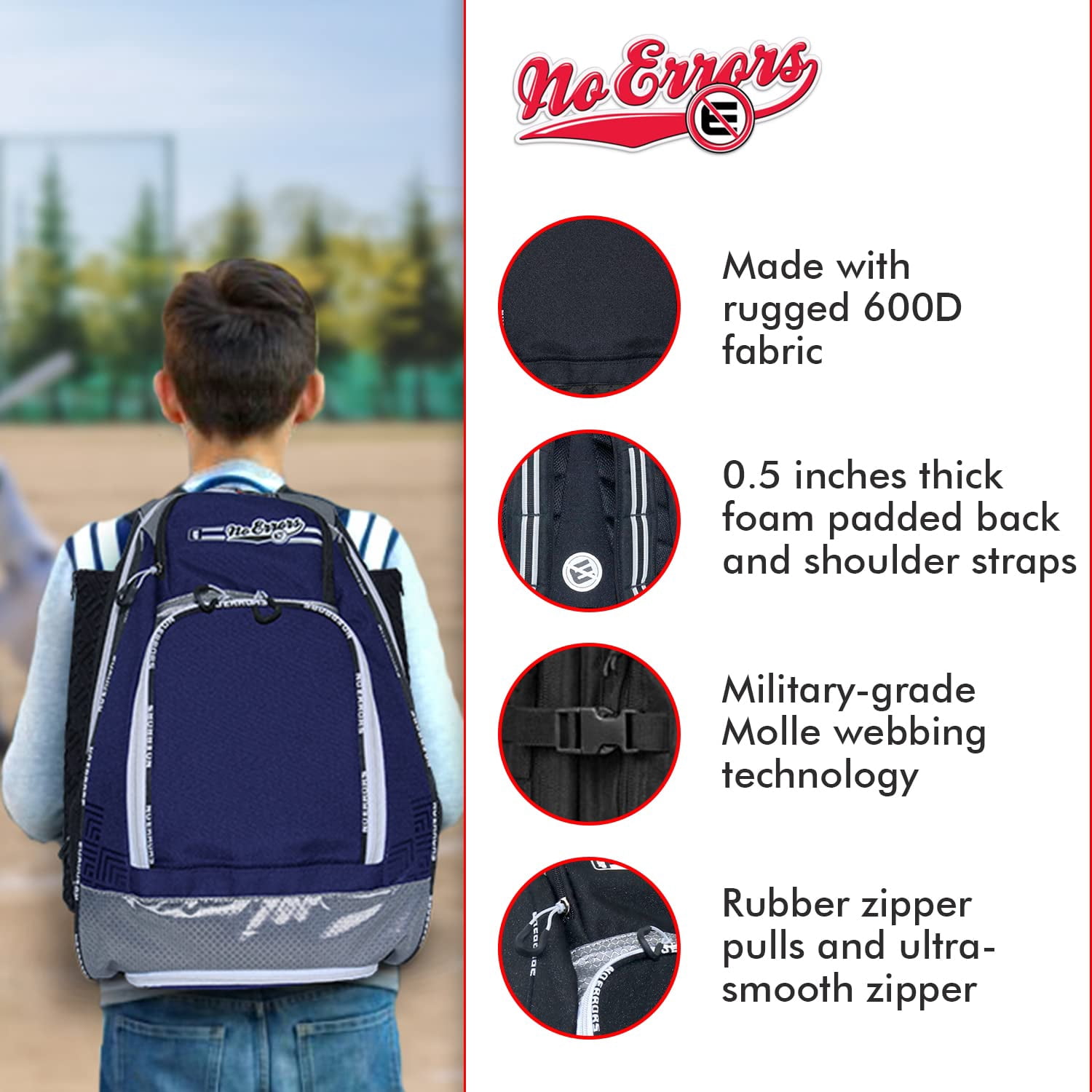 Sports RBP Rookie Baseball and Softball Backpack - Youth Baseball and Softball Bat Bag with Fence Hooks - Baseball and Softball Equipment Bag for Kids