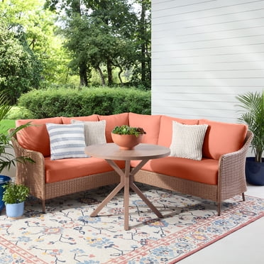 Mainstays Chelsea Outdoor Patio Steel 4-Pieces Sectional Dining Set with Terra Cotta Cushions