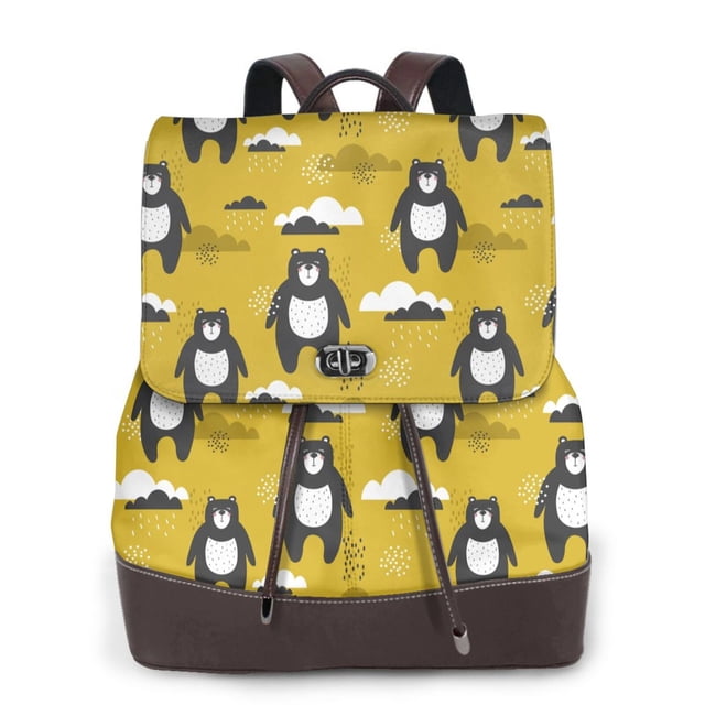 Balery Cartoon Bear Yellow Mochila de Cuero para Mujeres, Gran Capacidad, Bolsa de Viaje Multifuncional, Mochila de Cuero y Bolsa de Hombro para Mujeres
