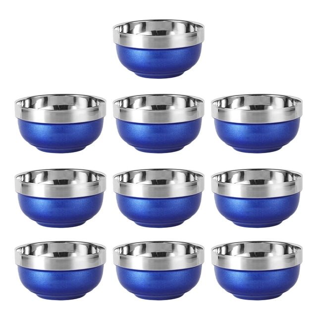 Cateissary Cuenco térmico antioxidante de doble capa de acero inoxidable, 10 Uds., contenedor de fideos instantáneos para mezclar arroz, Cocina y Comedor Azul 11.5 cm (85g)