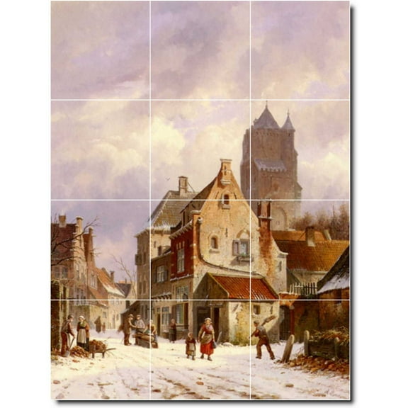 Ceramic Tile Mural-Adrianus Eversen City Wall Tile Mural 13. 12.75" w x 17" h using (12) 4.25 x 4.25 ceramic tiles