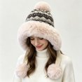 thumbnail image 5 of SYMOID Womens Faux Faux Fur Trapper Hat with Fair Isle Knit and Pom Poms, Khaki, One Size Hats,Size Free Size, 5 of 6