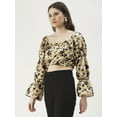 thumbnail image 6 of DressBerry Women's Printed Viscose Rayon Square Neck Ruffled Border Cropped Blouse Long Balloon Sleeves Casual&nbsp;Summer Wear Above Waist Length Regular Short Top, 6 of 7