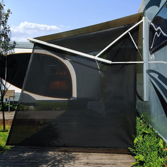 RV Awning Side Shade 9'X7',Black Mesh RV Awning Sun Shade Screen,Universal Trailer Sunshade Screen with Complete Kits,Improves Shadow and .