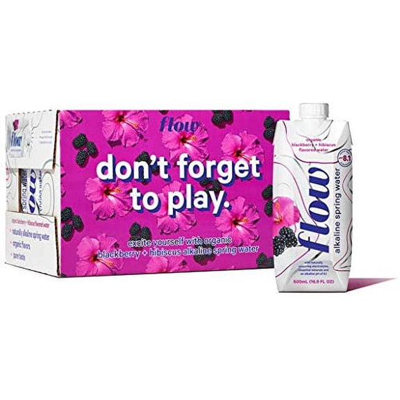 Flow Spring Water - Blackberry and Hibiscus Flavored Naturally Alkaline Water With Electrolytes And Essential Minerals - Eco-Friendly Pack, BPA-Free. 12 Pack of 16.9 FL Bottles