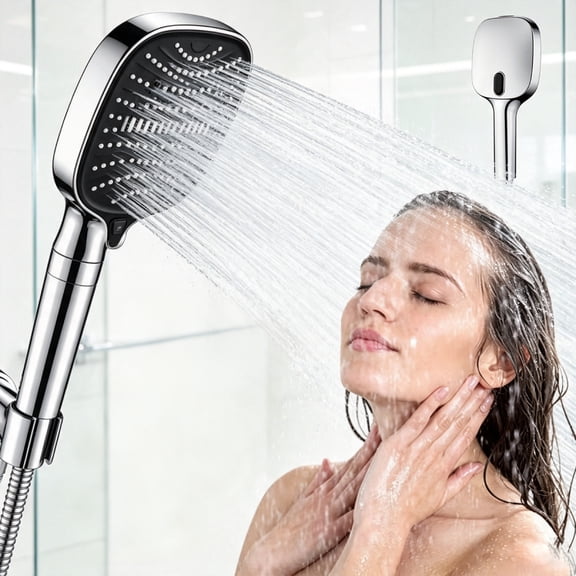Kismyla 8-speed handheld shower head, high-pressure shower head, with 59 inch hose extension nozzle shower, silver
