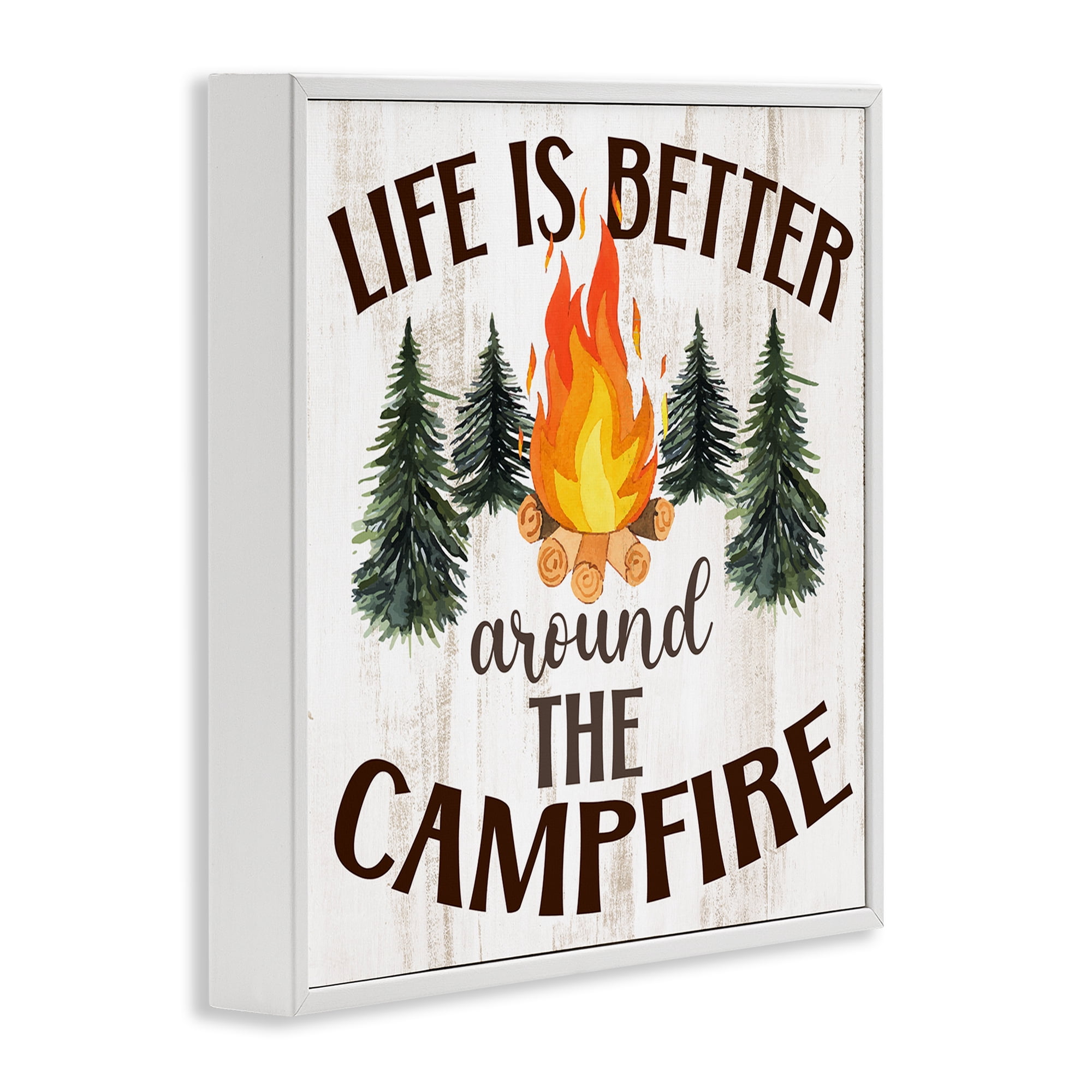 Stupell Industries Rustic Campfire Phrase Landscape Painting White Framed Art Print Wall Art, 12 x 12