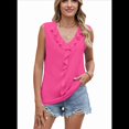 thumbnail image 3 of Camisa de Sin Mangas con Cuello en V, Plisada, con Volantes, Holgada, para Mujer, Color Rosa Rojo, Talla S, 3 of 7