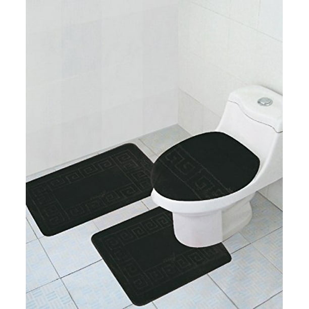3 Piece Bath Rug Set Pattern Bathroom, Black Bathroom Rug Set