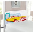 thumbnail image 2 of Vintage Car Headboard, Art with Old Vintage Custom Collector's Car Grunge Urban Background, Upholstered Decorative Metal Bed Headboard with Memory Foam, Twin Size, Yellow Turquoise, by Ambesonne, 2 of 4
