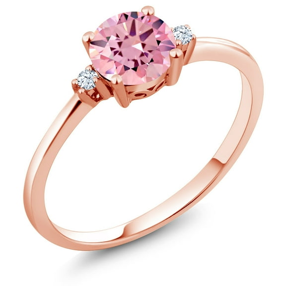 Gem Stone King 10K Rose Gold Pink Zirconia and White Created Sapphire Solitaire Engagement Ring for Women (1.53 Cttw, Round 6MM, Gemstone Birthstone, Size 9)