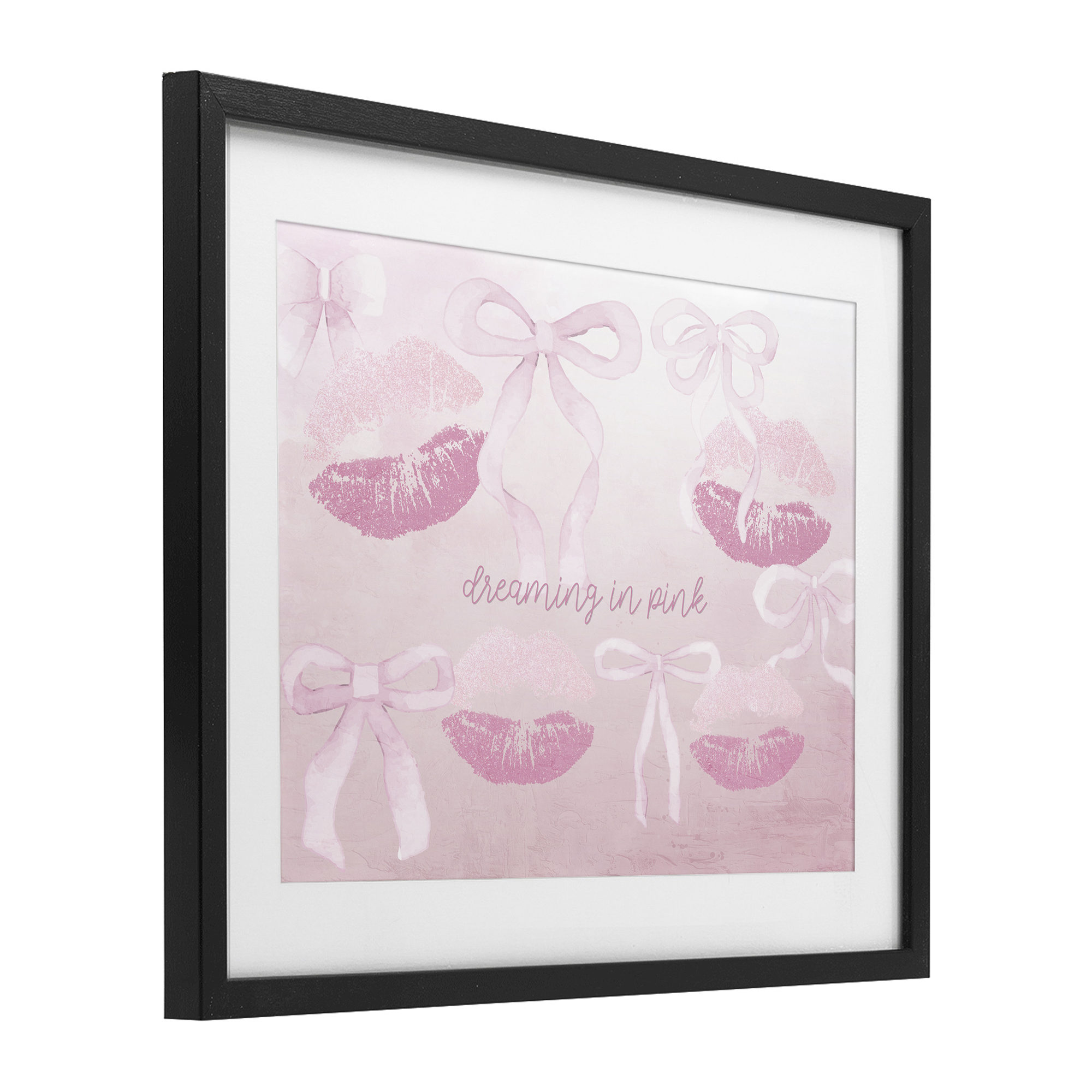 Dreaming In Pink Black Framed Print Under Glass, design by Kim Allen