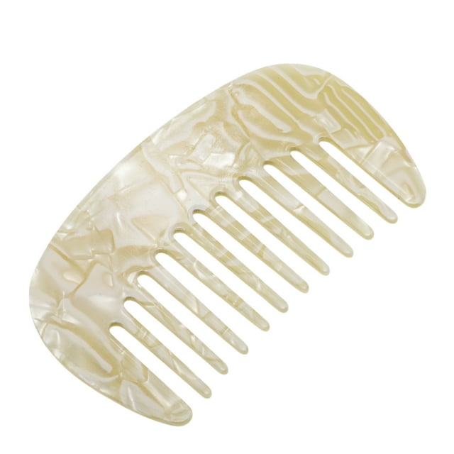 Peine de Cabello de Dientes Anchos Anti-Estático de Tamaño de Bolsillo para Desenredar Cabello Rizado Grueso Beige Amarillo