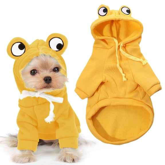 Fleece Dog Hoodie Coat for Small Dogs Chihuahua Puppy Warm Cute Yellow Jacket with Adorable Design Pet Sweater Soft Winter Clothes Pet Apparel & Accessories S