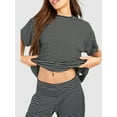 thumbnail image 6 of Bslissey Women's Summer Stripe Print Outfits Short Sleeve T-shirt Tops with Elastic Waist Trousers 2Pcs Ladies Soft Long Pants Sets for Loungewear Streetwear, 6 of 6