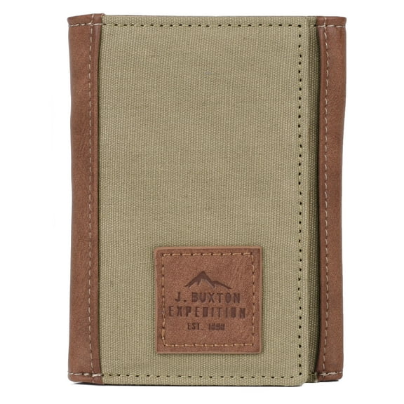 J. Buxton Men's Expedition II Huntington Gear RFID Three-Fold Canvas, Olive