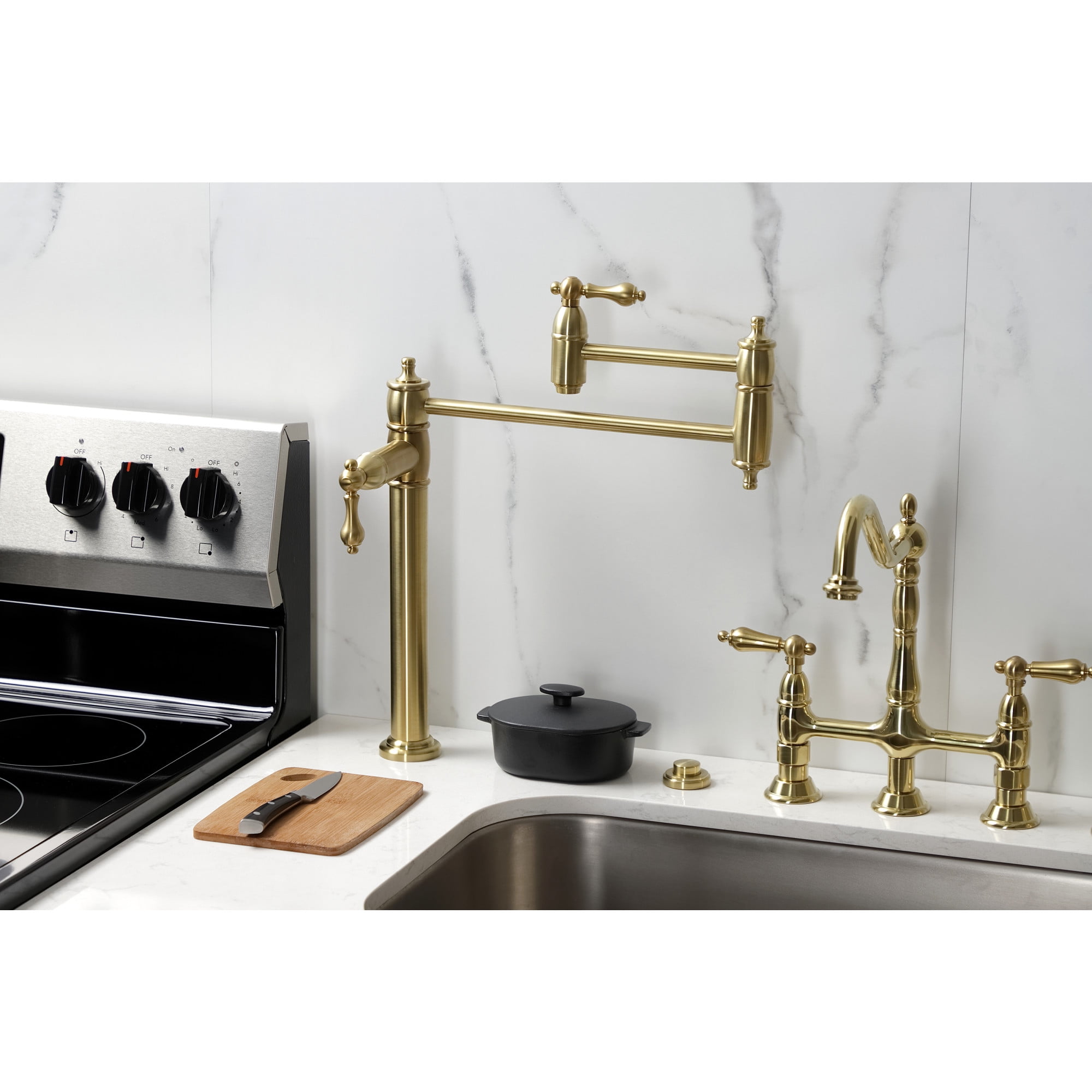 Kingston Brass KS3707AL Restoration Deck Mount Pot Filler Faucet, Brushed Brass