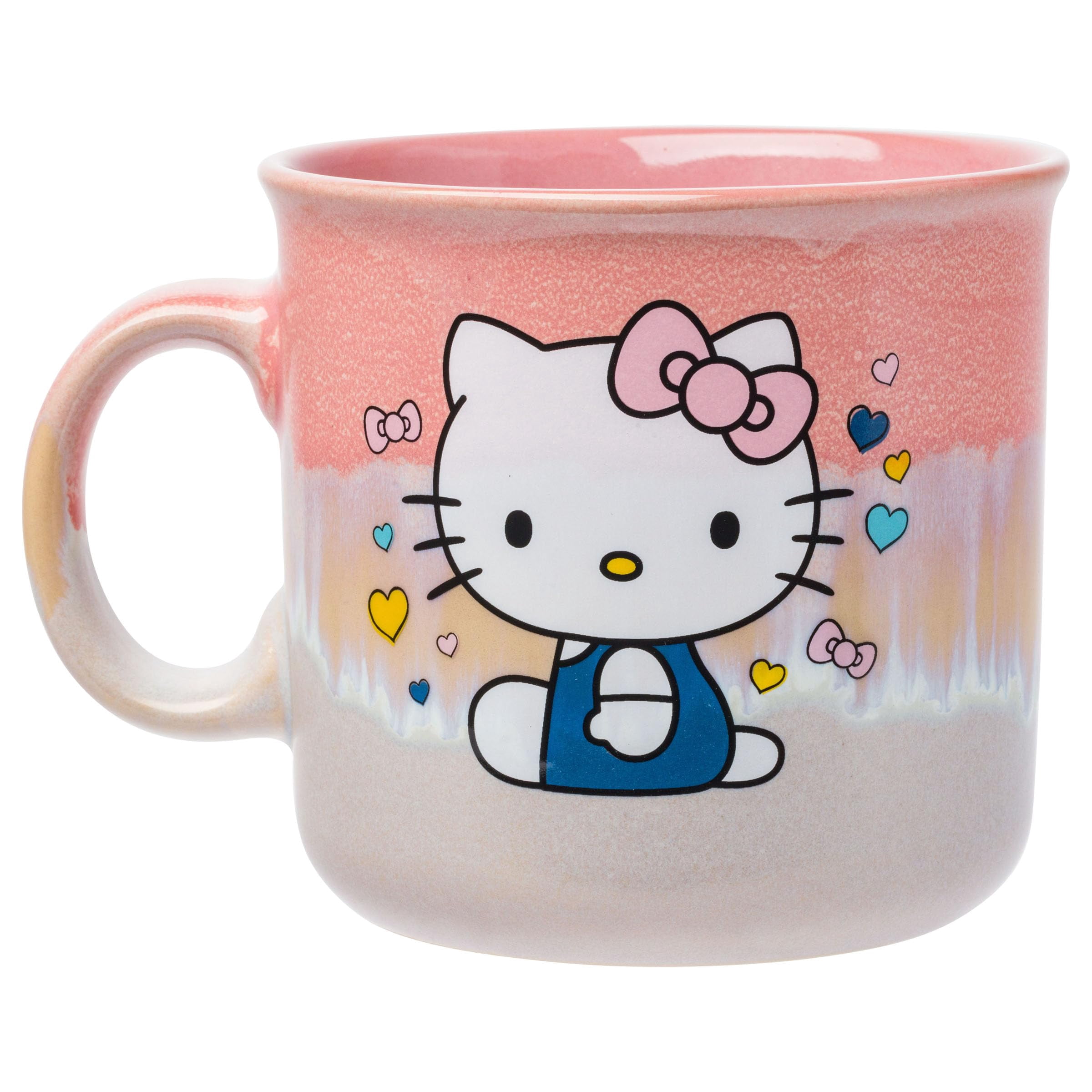Silver Buffalo Sanrio Hello Kitty Sitting Hearts and Bows Reactive Glaze Ceramic Camper Mug, 20 Ounces