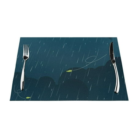 

PUREYAH Table Placemats Set of 4 PCS Washable Heat Resistant Blue Rainy Season Table Decorations Placemats for Dining Room Kitchen