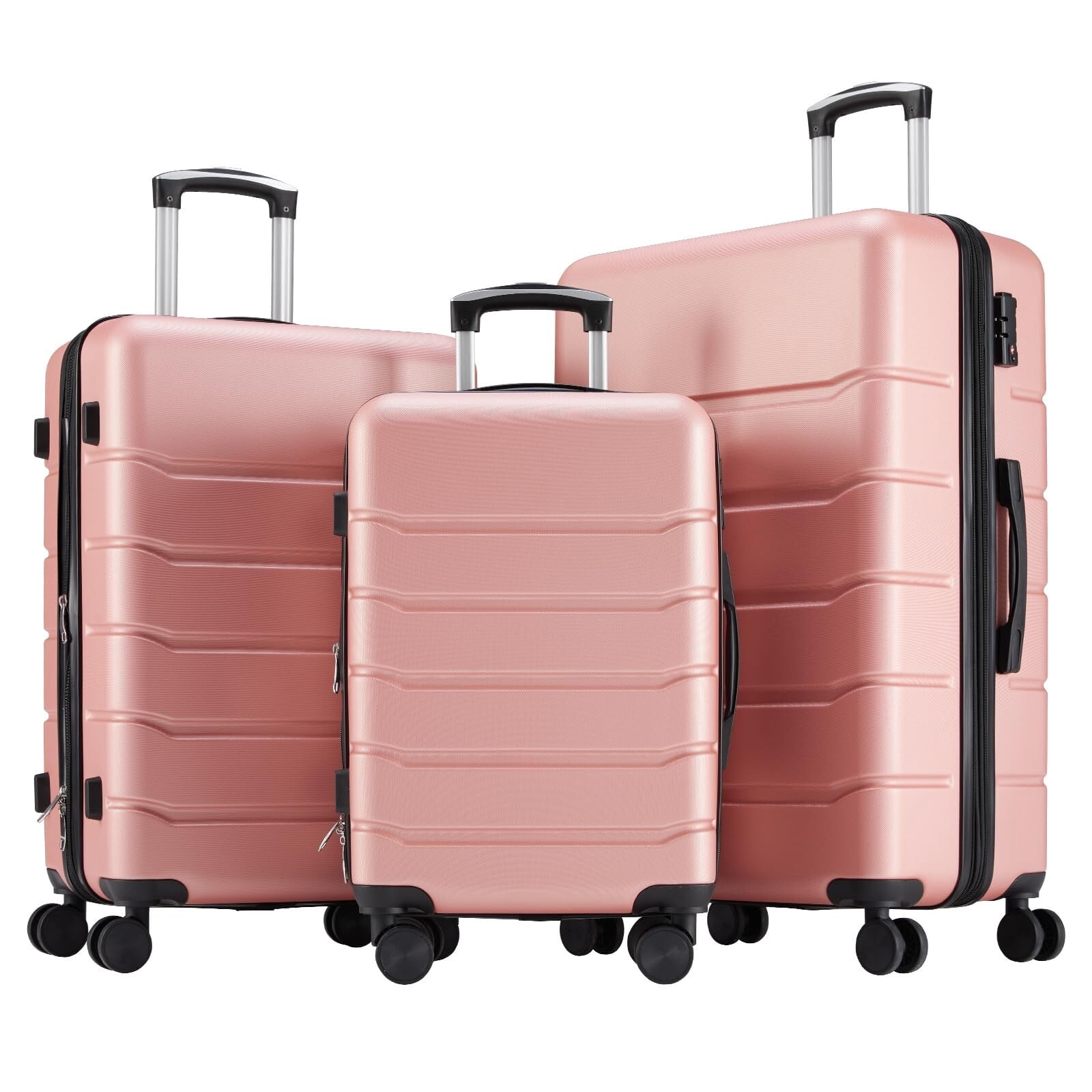 Kelno 3-Piece Hardside Luggage Set 20/24/28Inch ABS Suitcase Set with Double Spinner Wheels TSA Lock Lightweight Rolling Luggage, Pink