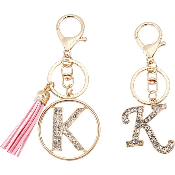 2 Style Letter Keychain Tassel Pendant Tassel Letter Key Ring Crystal Alphabet Initial Letter Pendant Sweet Purse Bag Keys Rhinestone Charm for Backpack Car Key Chain Decoration (Letter: K)