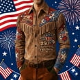 thumbnail image 2 of Telankuip American Independence Day Vintage Tassel Printed Men's Shirts USA 250th Anniversary Long Sleeve Button down Casual Top July 4th Celebration Cowboy Style Shirts 4-Red XXXXL, 2 of 5