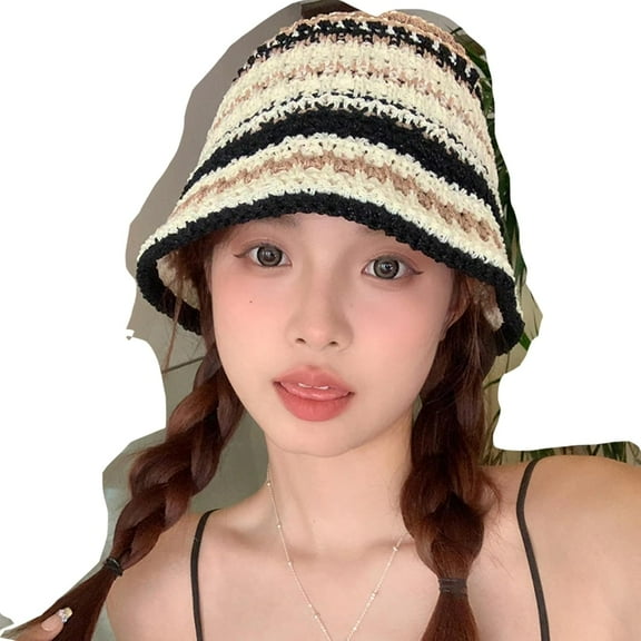 Crochet Bucket Hat for Women Knit Sun Hat for Summer Handmade Foldable Beach Caps Beanie Cute Comfy and Casual