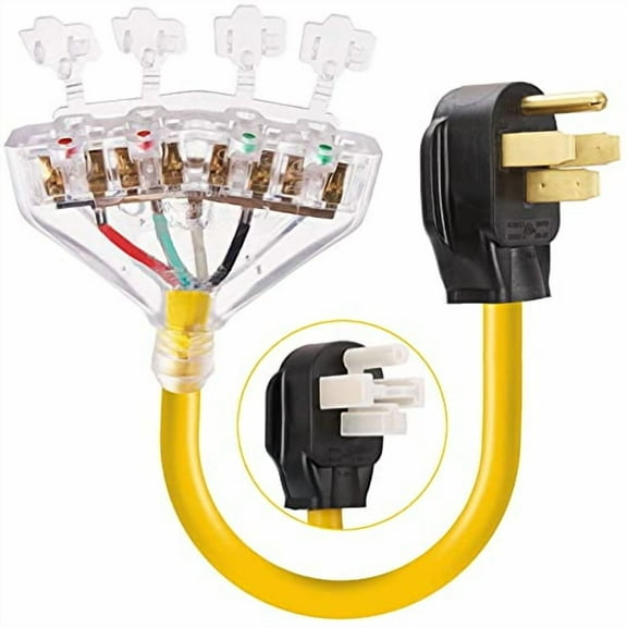 50 Amp to 110V 20 Amp RV Adapter Cord, 4 Prong NEMA 14-50P Male Plug to 4X 5-20R Household Outlet Female Connectors Adapter Cord with Dust Protection Caps, 1.5 FT, Yellow$$