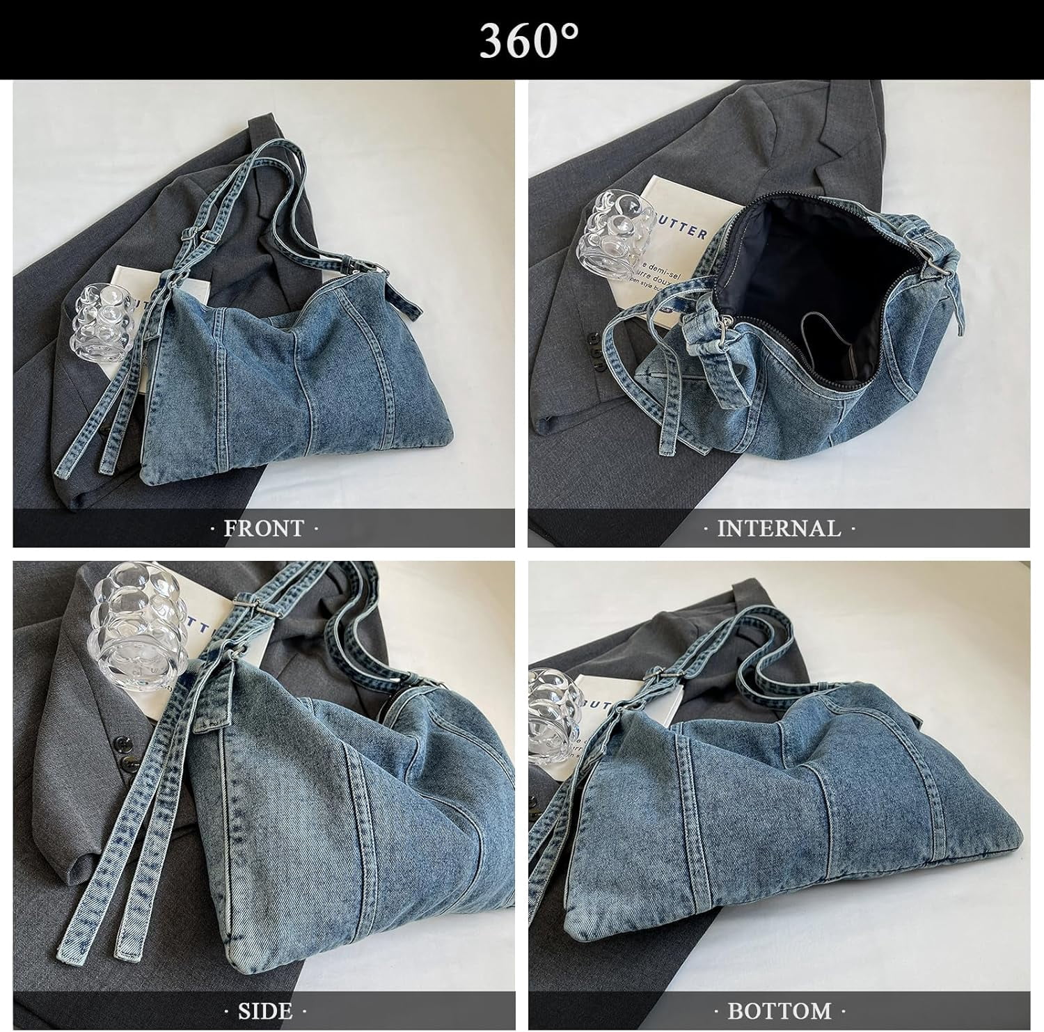 CoCoMangos Denim Purse, Denim Bags for Women Jean Purse Trendy Denim Crossbody Handbags